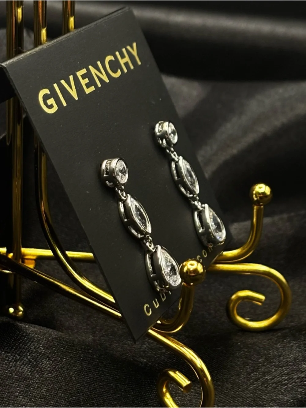 NWT Givenchy Crystal Drop Earrings Silver Tone Cubic Zirconia